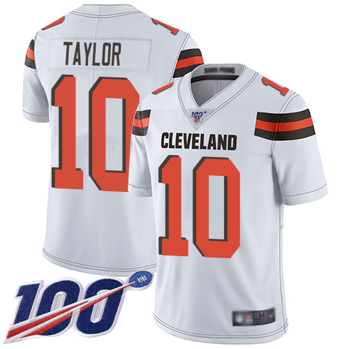 Cleveland Browns Taywan Taylor Men White Limited Jersey 10 NFL Football Road 100th Season Vapor Untouchable